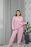 БАТАЛ Тепла жіноча піжама  Фліс - Рубчик.  (великі розміри) рожева