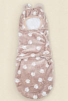 Плюшевая пеленка кокон на липучках 0-3 месяцев для новорожденных "Лапки"