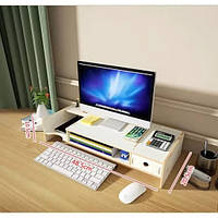 Настольная подставка под монитор и ноутбук с полочками для хранения канцелярии белая