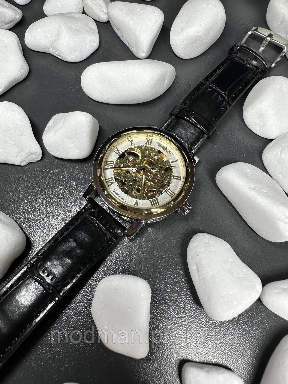 Чоловічий механічний годинник Скелетон Наручний годинник для хлопця Winner Годинник на руку з шкіряним ремінцем для чоловіка Вінер