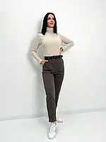 Женские кашемировые брюки с высокой посадкой шоколадного цвета