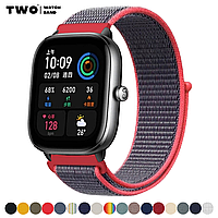 Ремінець для Xiaomi Amazfit GTS 4 / GTS 4 mini нейлоновий Малиновий з сірим