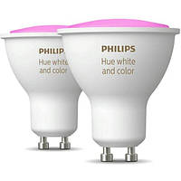 Лампа розумна Philips Hue GU10, 5.7 W (50 Вт), 2000K-6500 K, RGB 2 шт (929001953112)