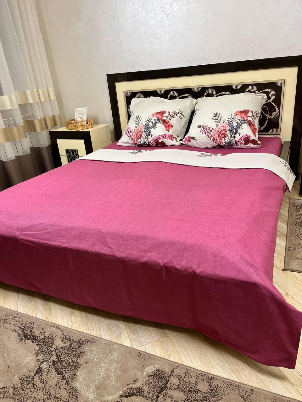 Євро комплект постільної білизни з якісної бязі голд із барвистим принтом композиція двостороння