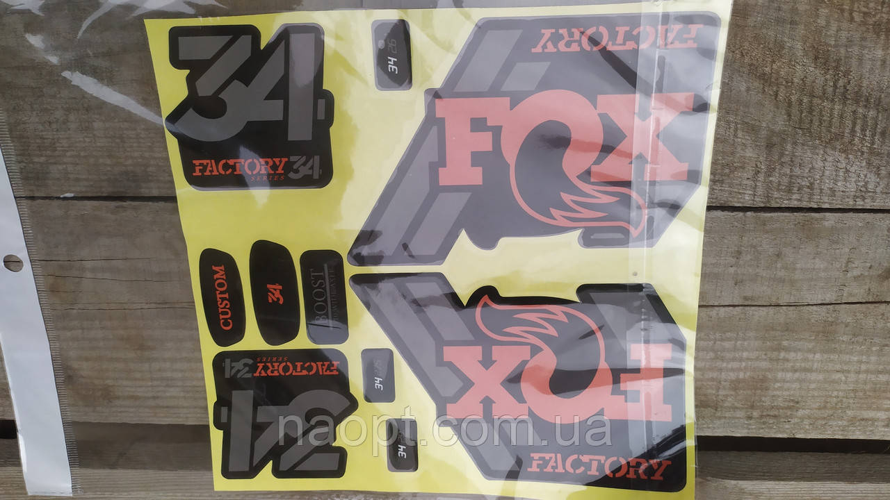 Наклейки на велосипед, 10 стикерів, червоно-сірі наклейки FOX 34, наклейки, фото 1