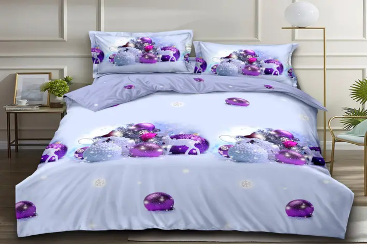 Полуторна постільна білизна 150х220 Ранфорс на блискавці (21713) Новорічна постільна білизна з бавовни, фото 1