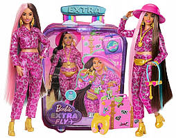 Лялька Barbie Extra Fly Safari HPT48 з одягом для сафарі, нарядом із тваринним принтом і валізою