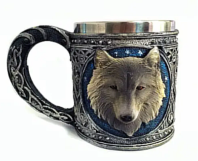 Пивний келих з 3D зображенням "Вовк" (гра престолів) з холодної литої смоли та нержавіючої сталі 300 мл, фото 1