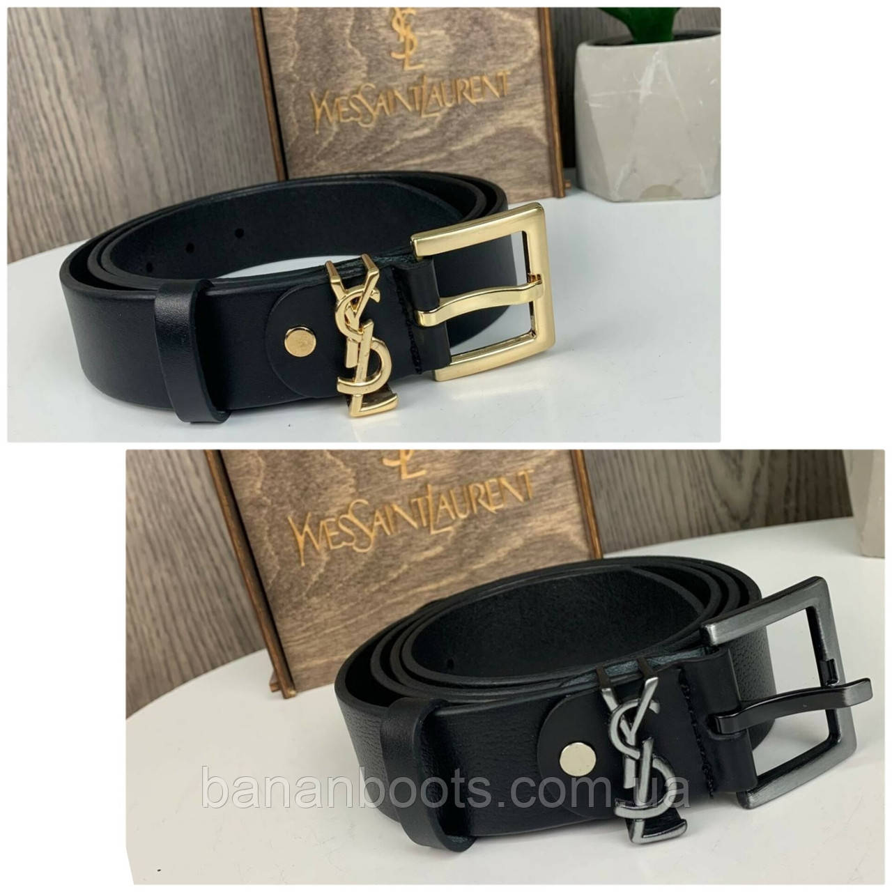 Шкіряний жіночий тонкий поясний ремінь YSL з натуральної шкіри.