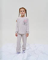 Детская пижама, хлопок. Для девочки - в рубчик - Мишка в кармане 14-15, 162-168, Молочный