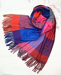 Палантин кашеміровий жіночий в клітинку Кертіс синій червоний