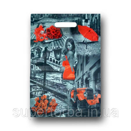 Пакет поліетиленовий із прорізною ручкою з малюнком розмір 30х40 "Побачення" ХВГ 25 шт/уп., фото 1