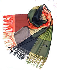 Палантин кашеміровий жіночий в клітинку Кертіс теракота оливка