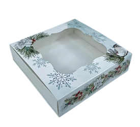 Коробка для печива, пряників із вікном, 12 см х 12 см х 3 см, крейдований картон