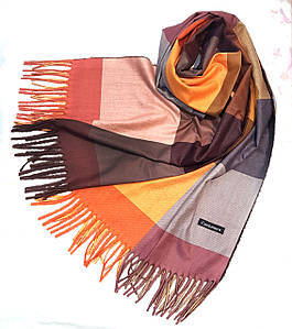 Палантин кашеміровий жіночий в клітинку Кертіс теракота коричневий