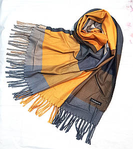 Палантин кашеміровий жіночий в клітинку Кертіс сірий жовтий