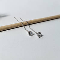 Серебряные серьги (пара) серёжки протяжки цепочки Камень 5 мм серебро 925 пробы Родированное 5353/1р 1.20г