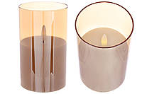 Світлодіодна воскова свічка в скляній колбі 7.5*12.5см з живим полум'ям, тепле біле світло, колір скла - золотистий