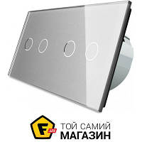 Выключатель Livolo Сенсорный выключатель на 4 канала, цвет серый, стекло (VL-C702/C702-15)