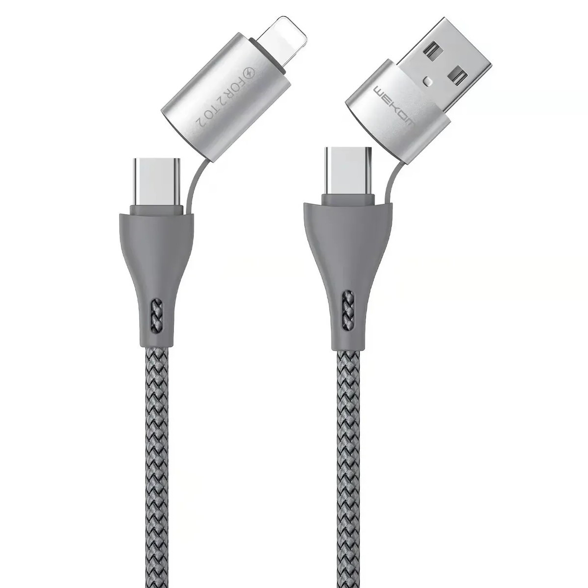 Кабель WK WDC-112 4-in-1 USB + USB Type-C — USB Type-C + Lightning (M/M), 1 м, Silver (6941027619254)