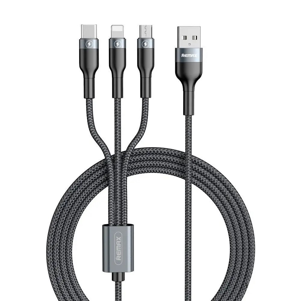 Кабель Remax RC-070th Sury2 USB — Lightning + micro USB + USB Type-C (M/M), 1 м, Grey (6972174156781)