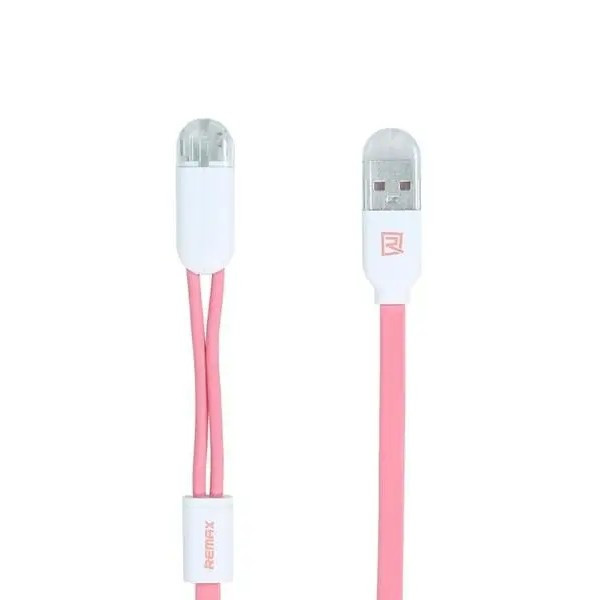 Кабель Remax RC-025t Gemini USB — Lightning + micro USB (M/M), 1 м, Pink (6954851251286)