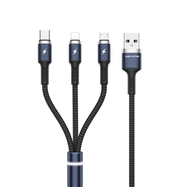 Кабель WK WDC-119 Fython 3-in-1 USB — Lightning + micro USB + USB Type-C (M/M), 1.2 м, Black (6941027613702)