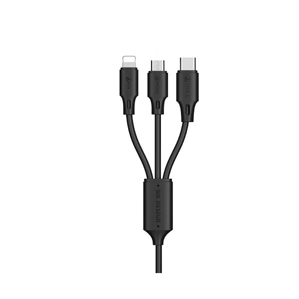 Кабель WK WDC-103th USB — Lightning + micro USB + USB Type-C (M/M), 3 А, 115 м, Black (6941027607862)