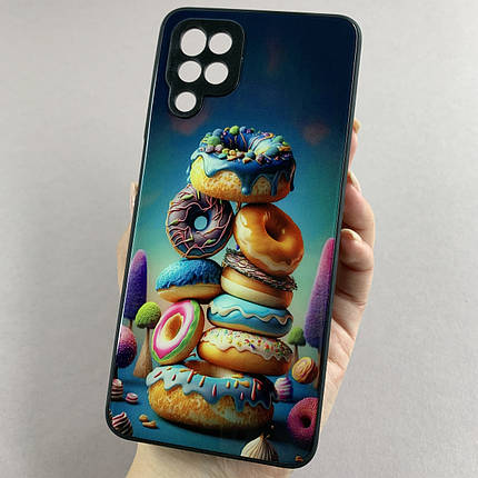 Чохол для Samsung Galaxy A12 чохол з донатами із захистом камери на телефон самсунг а12 чорний q7k, фото 1