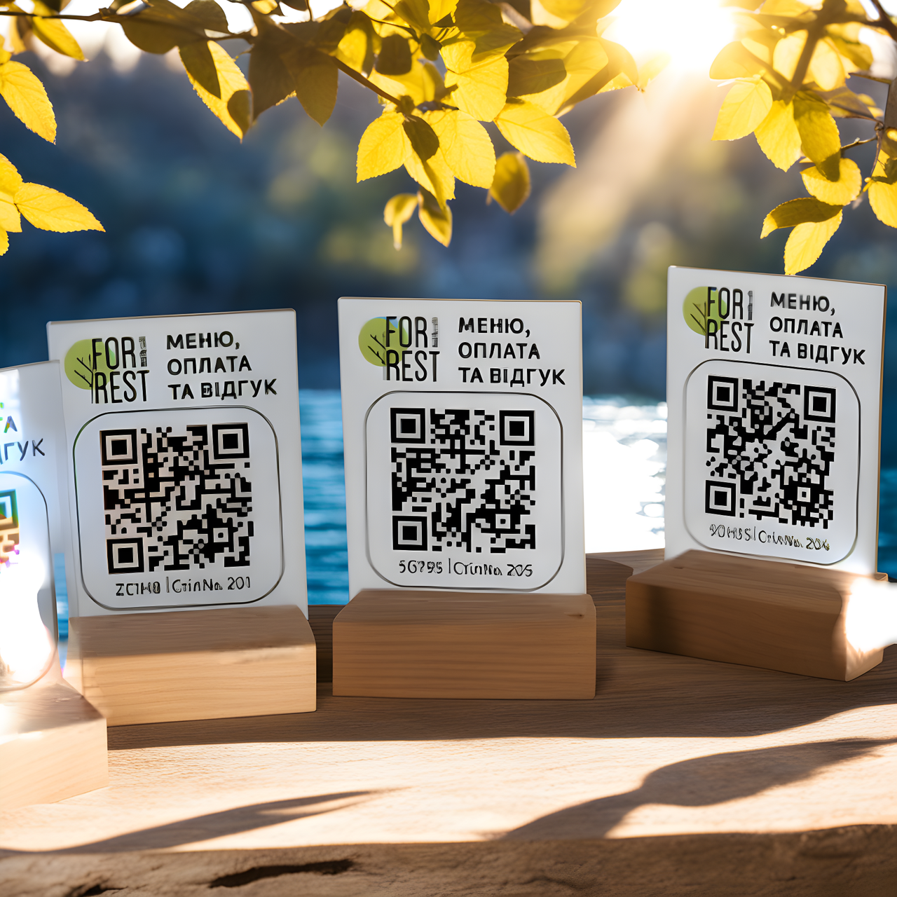 Акриловий Qr-код на дерев'яній підставці 10х7 см для закладів