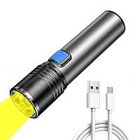 Фонарь ручной с желтым светом X-Balog BL- K31Y универсальный с зарядкой USB, с фокусировкой, с клипсой