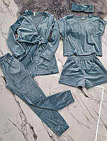 Подростковый домашний комплект 5 в 1, пижама и халат, велюровый комплект (134, 140, 152р)
