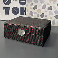 Шкатулка еко шкіра "Краплини", чорна з червоним, квадратна, середня, Шкатулка для украшений "Капли" 230606-4