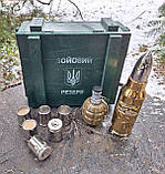 Набір для спиртного "Куля не дура" та граната лимонка у дерев'яному ящику Бойовий резерв - подарунок чоловіку, фото 4