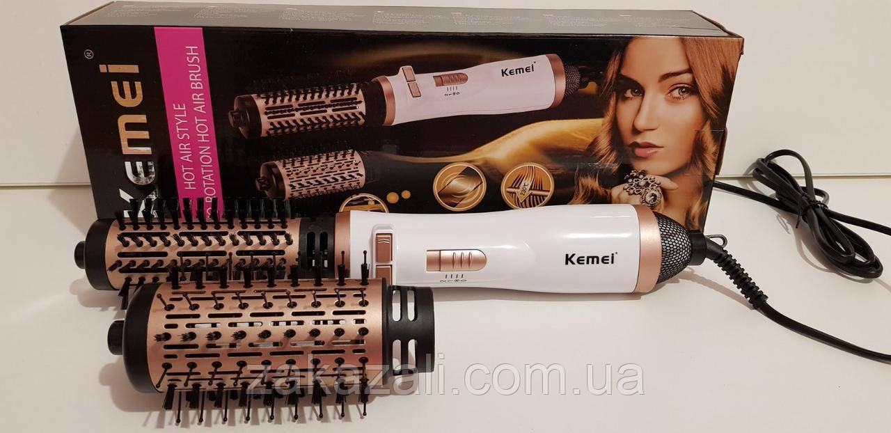 Обертова повітряна щітка фен гребінець KEMEI KM-8020 2 В 1 — плойка для волосся мультистайлер