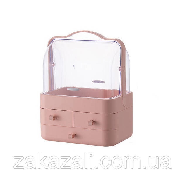 Настільний органайзер для косметики 4 секції великий рожевий YM206-2 Three Drawers Органайзер для косметики