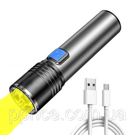 Ліхтар ручний з жовтим світлом X-Balog BL- K31Y універсальний із зарядкою USB, з фокусуванням, з кліпсою, фото 1