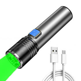 Ліхтар ручний з зеленим світлом X-Balog BL-K31G універсальний із зарядкою TypeC, з фокусуванням