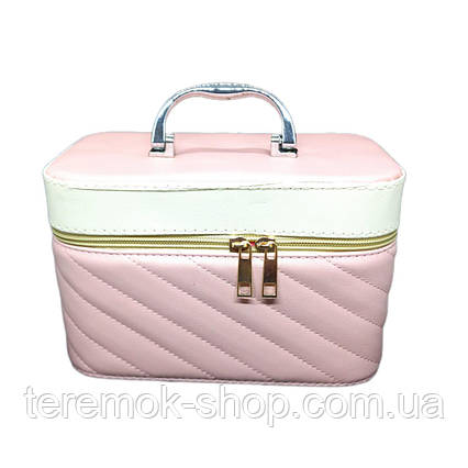 Кейс для косметики рожевий18х10х10 см, б'юті-чемоданчик дорожній, тверда косметичка з дзеркалом жіноча