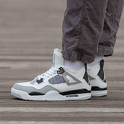 Жіночі зимові кросівки Nike Air Jordan Retro 4 Fur Military Black (білі із сірим) модні кроси 1688 Найк