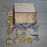Набір дерев'яних ялинкових іграшок 12 шт + подарункова коробка. Новорічна прикраса. Еко-іграшки з Фанери, фото 3