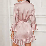Жіночий атласний короткий халат з поясом – елегантний халат для дому, подарунок для жінки, фото 3
