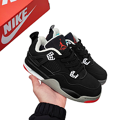 Зимові кросівки Nike Air Jordan Retro 4 Winter на хутрі Найк Джордан IV Ретро чорні червоним жіночі чоловічі підліткові