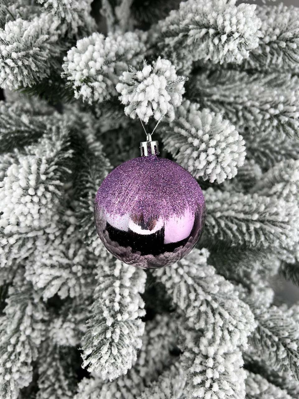 Новорічні кульки гальванічні оздоблені блиском 8см різні кольори, фото 1