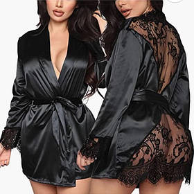 Атласний жіночий короткий халат – стильний халат з мереживом для дому, подарунок для коханої