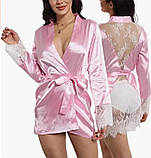 Атласний жіночий короткий халат – стильний халат з мереживом для дому, подарунок для коханої, фото 5