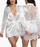 Атласний жіночий короткий халат – стильний халат з мереживом для дому, подарунок для коханої, фото 6