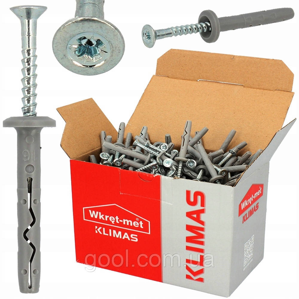 Дюбель з шурупом 6х40мм Wkret-Met Klimas SMK ударний грібок забивний Польща упаковка 200 штук, фото 1
