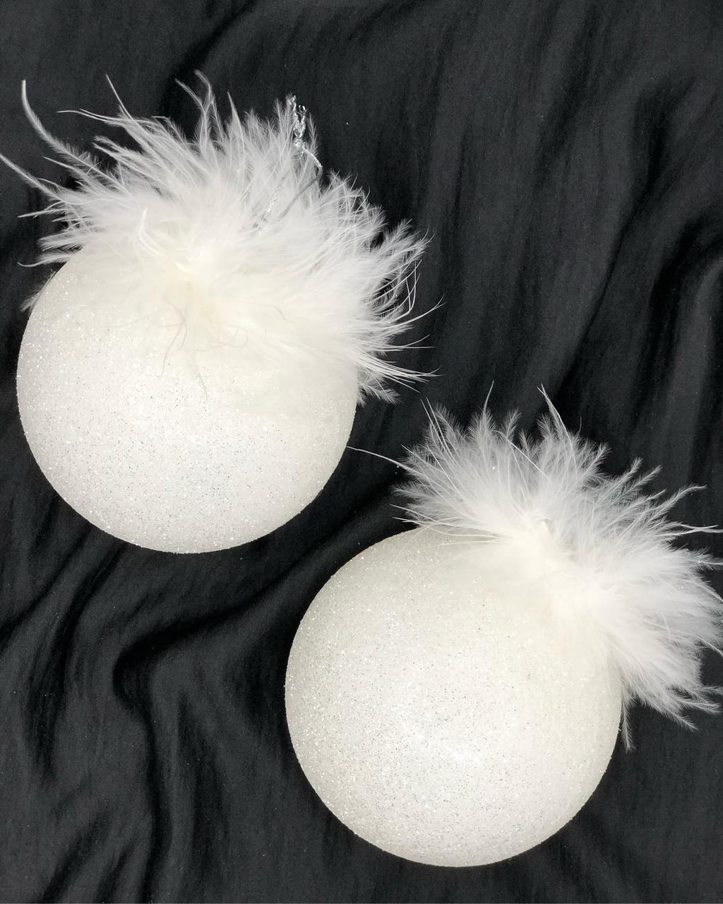 Красиві новорічні кульки з пір'ям 10см в наявності різні розміри і кольори, фото 1