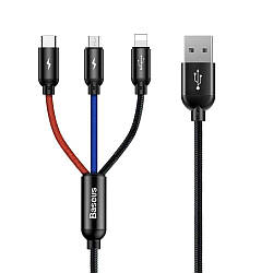 Кабель зарядный Baseus Three Primary Colors 3-in-1 USB to Lightning + Micro + Type-C 3.5A 0.3 м (CAMLT-ASY01)